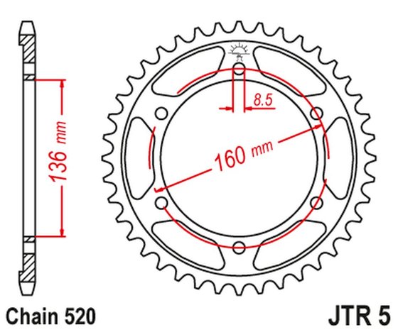 TR 650 TERRA (2013 - 2013) rear sprocket - 47 teeth, 520 pitch, black | JT Sprockets