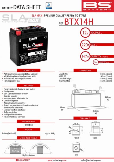 TE 610 E IE (1992 - 2007) btx14h sla max battery | BS BATTERY